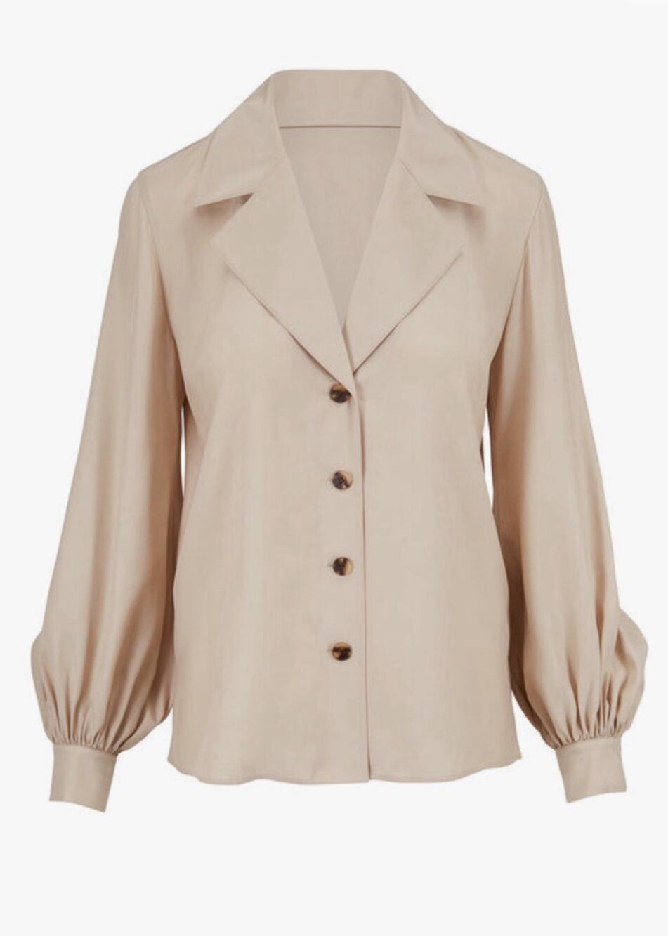 $598 Lafayette 148 Therese Almond Taupe 100% Silk Blouse Shirt Luxury Size Small